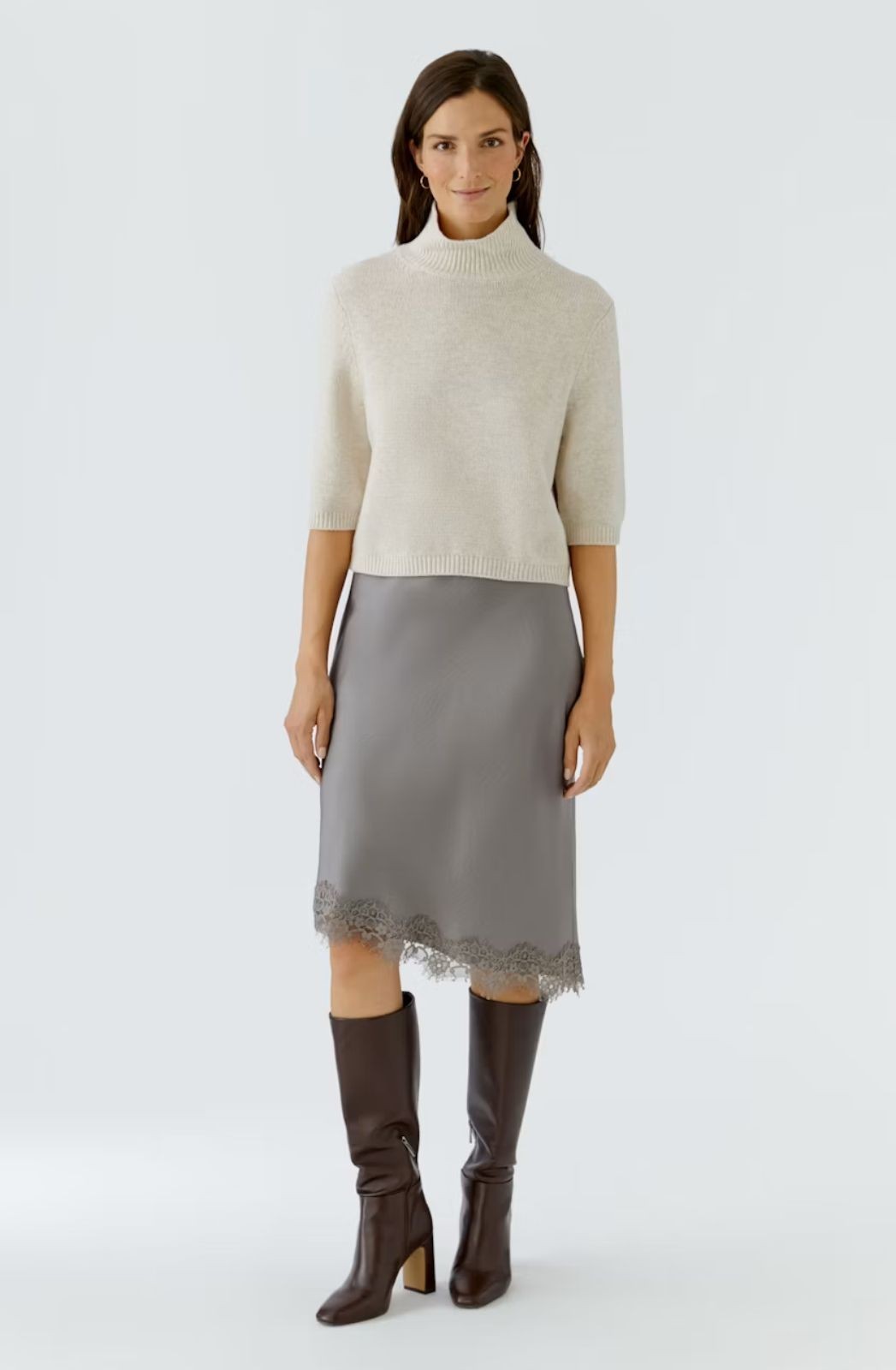 Jupe midi avec bordure en dentelle OUI