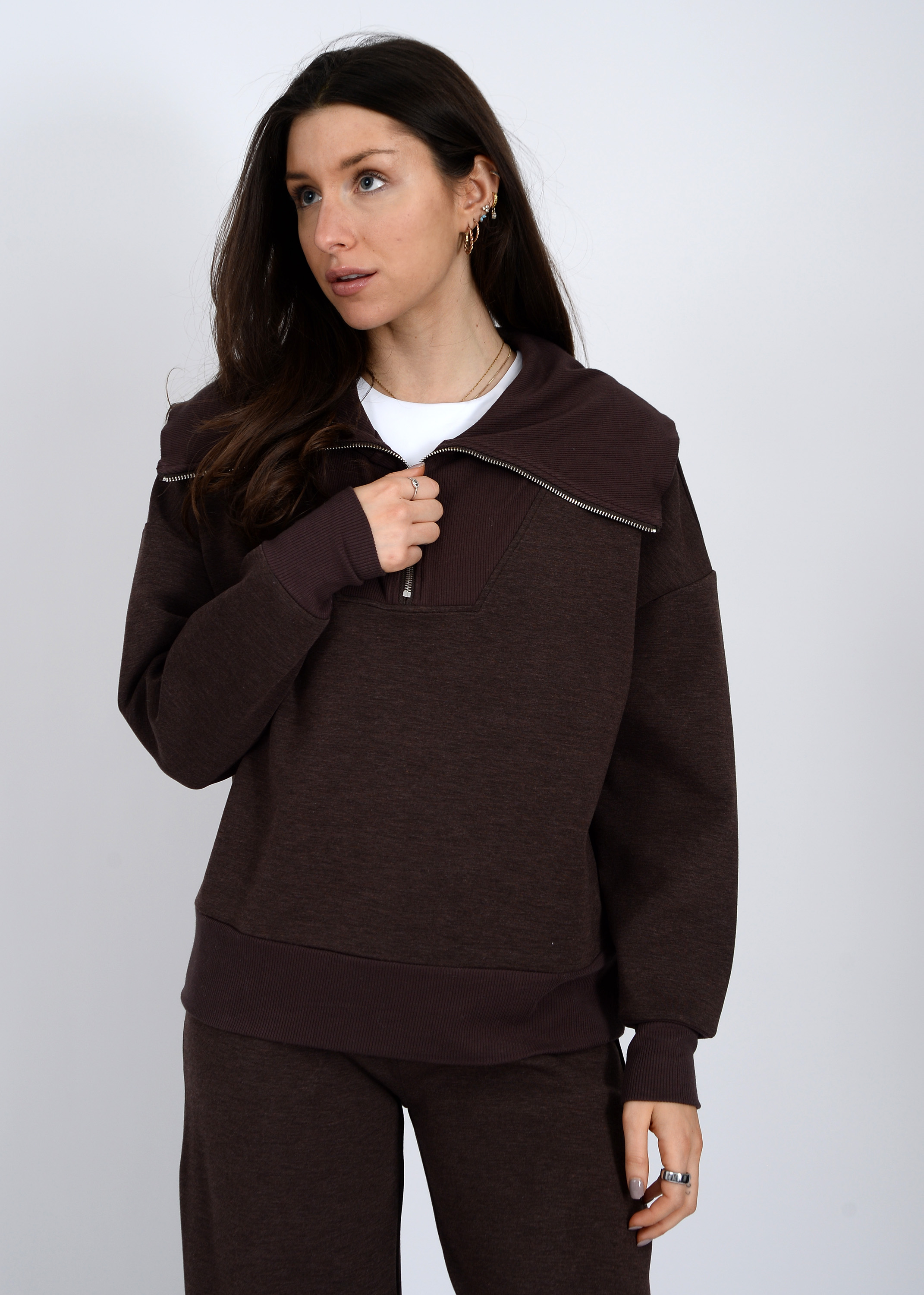 Pull à demi-fermeture éclair en maille douce à manches longues Second Skin 77T000SO
