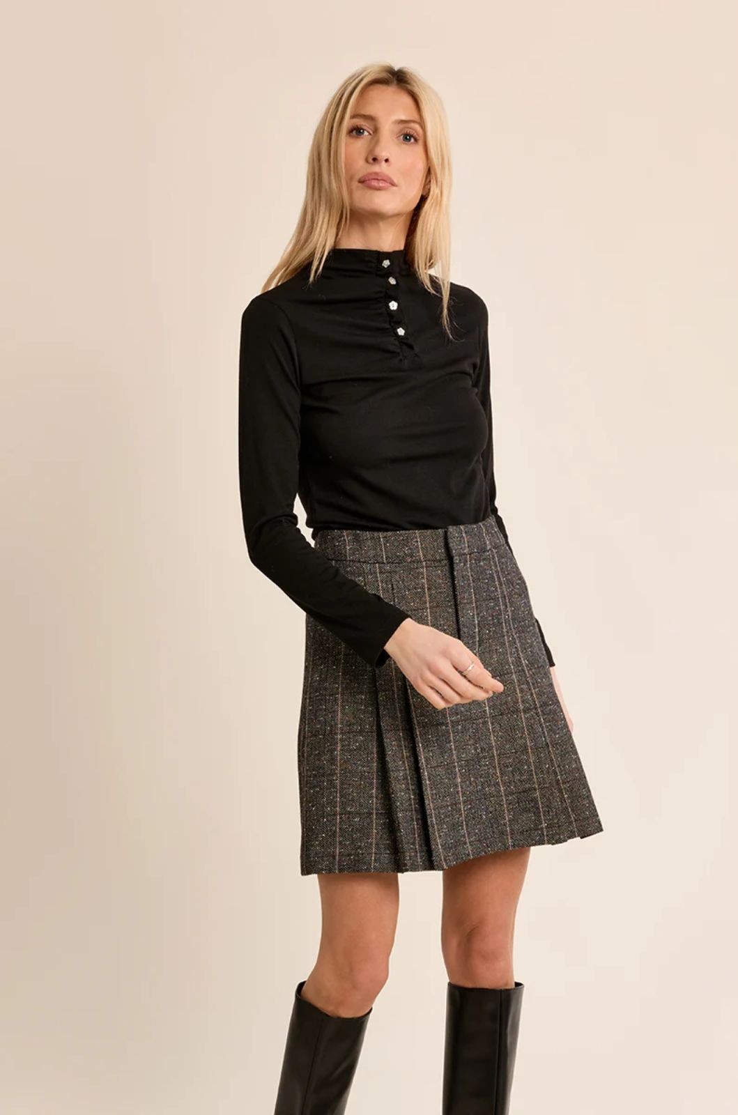 Jupe courte plissée en laine Molly Bracken
