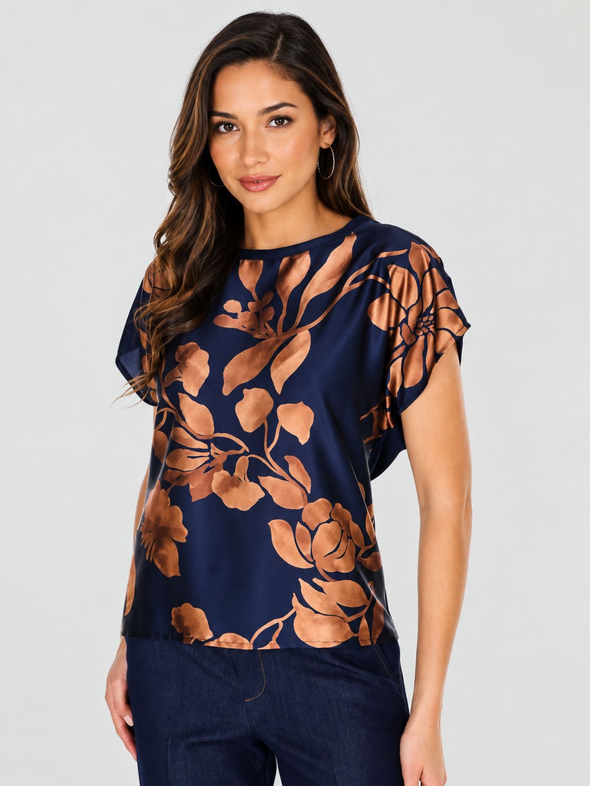 Blouse à col rond et motif floral Frank Lyman