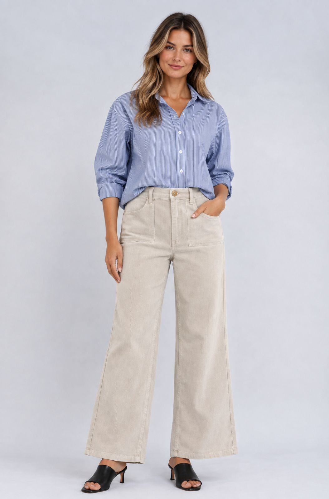 Pantalon en velours côtelé à jambe large Carreli