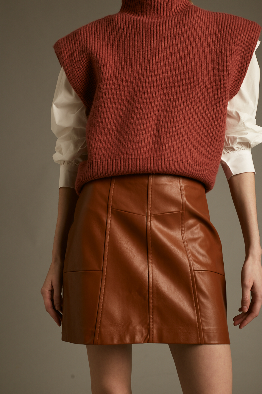 Jupe Taille Haute en Cuir Végétalien Callie Deluc 2500D 