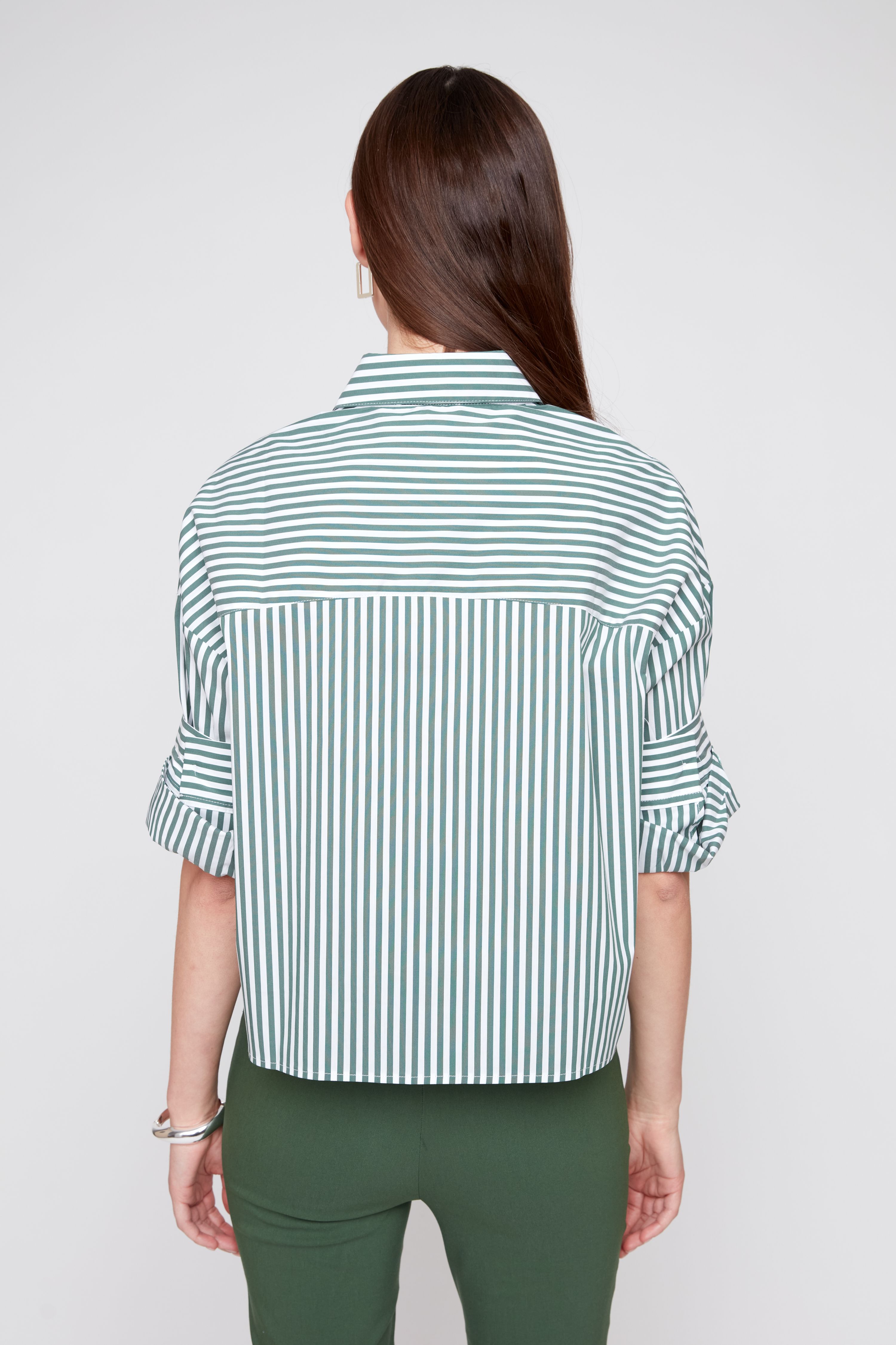 Blouse courte rayée en coton avec poche avant Renuar