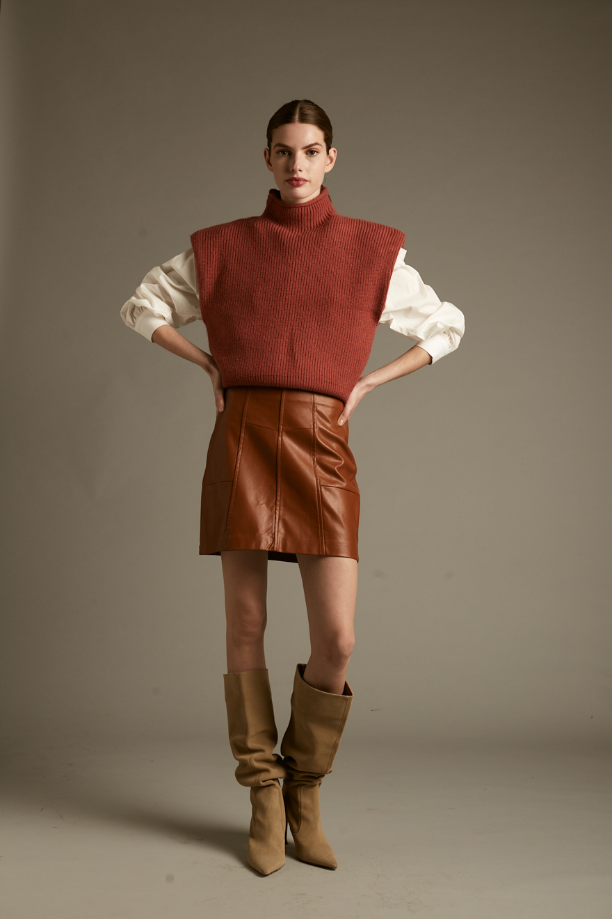 Jupe Taille Haute en Cuir Végétalien Callie Deluc 2500D 