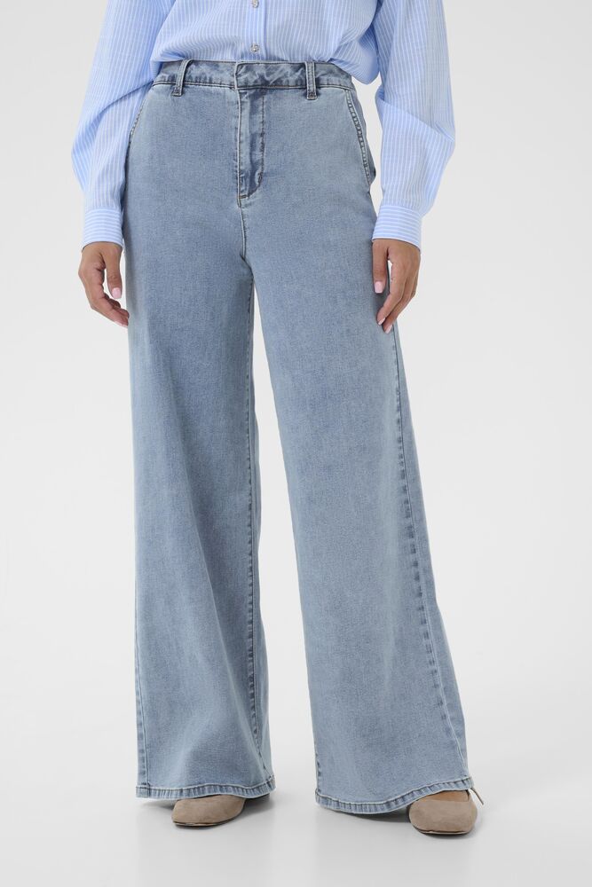 Jeans jambe large et taille haute longueur 32 Cream 