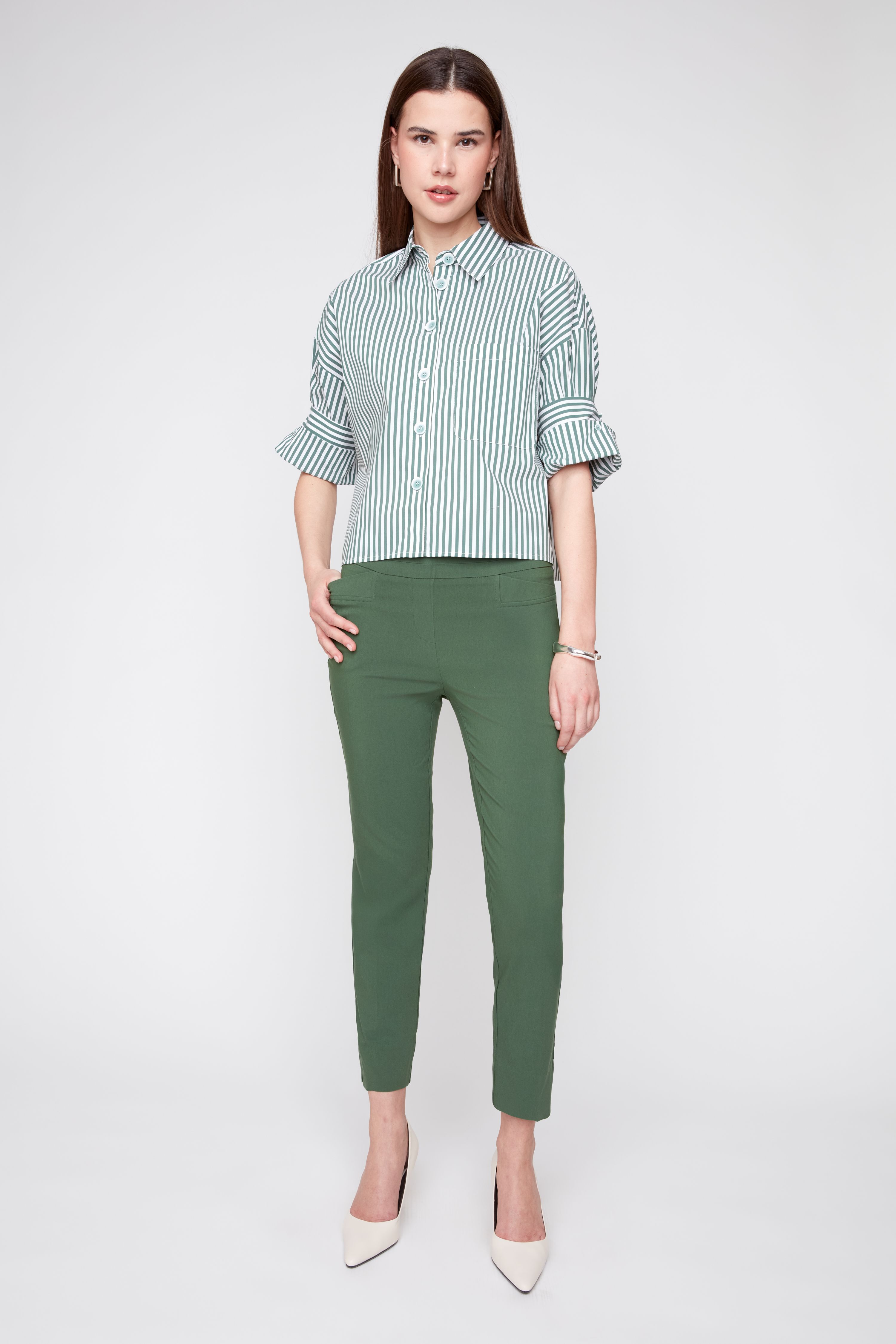 Blouse courte rayée en coton avec poche avant Renuar