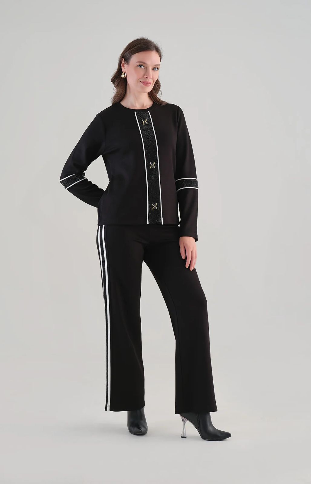 Pantalon en tricot texturé à bandes latérales et sequins Tricotto