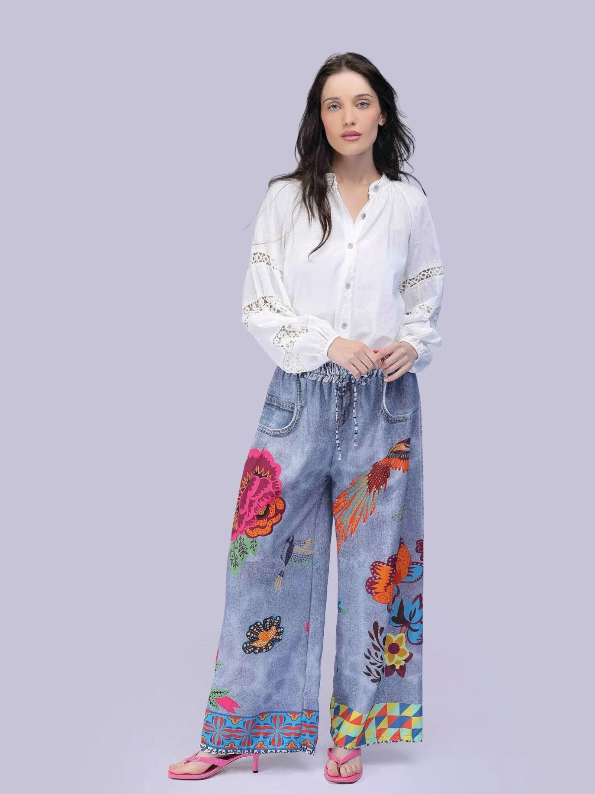 Pantalon large en denim imprimé Elissia 