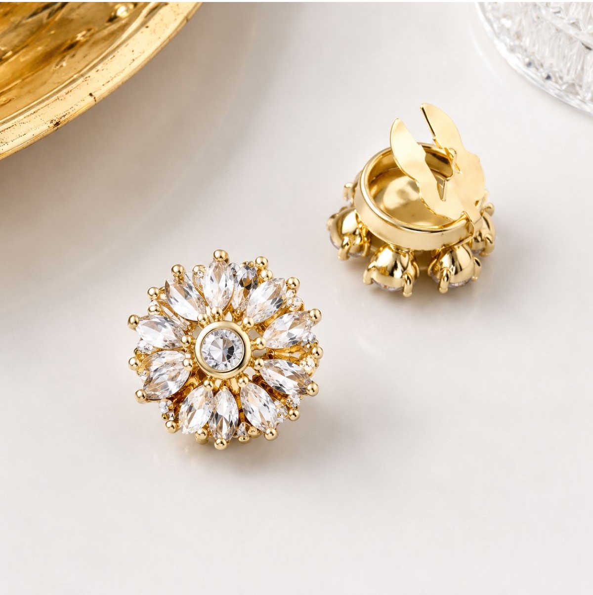 Couvre-boutons Fleur Dorée avec Cristaux