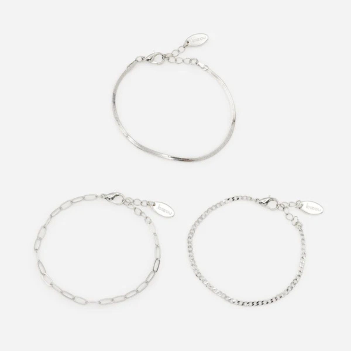 Ensemble de trois bracelets argentés à mailles délicates Bizou