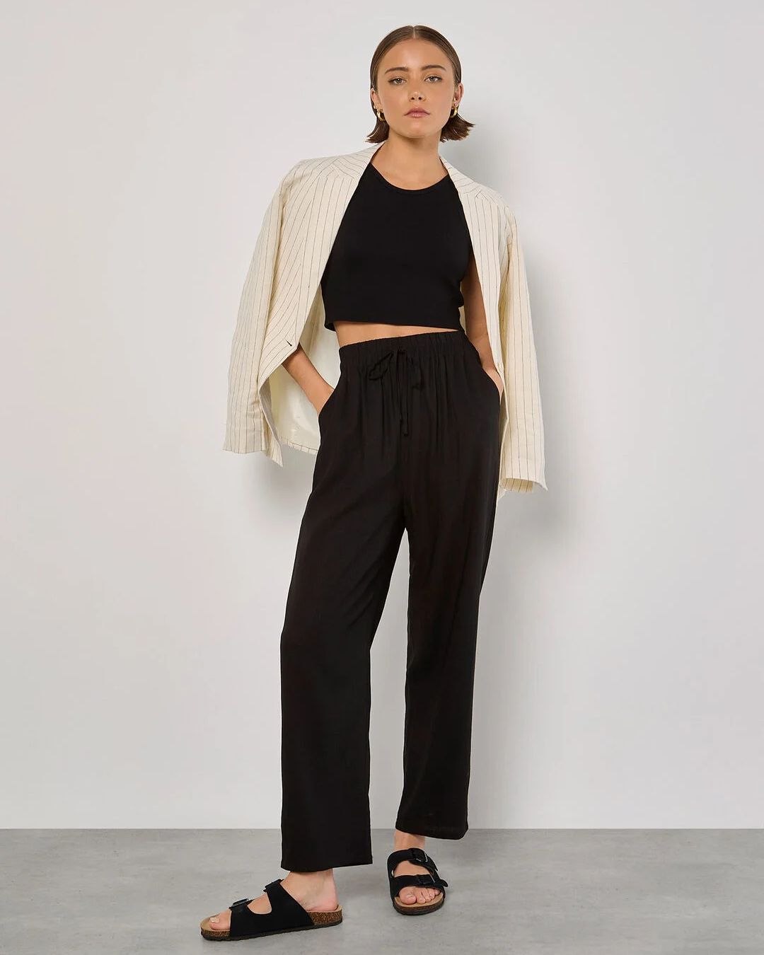 Pantalon à jambes larges en mélange de lin Apricot 957503