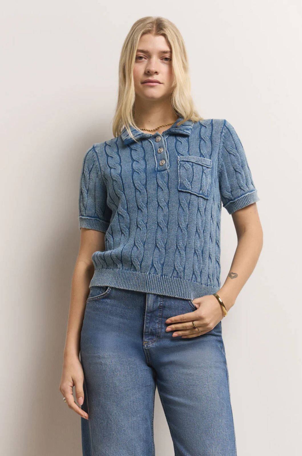 Polo en maille torsadée avec effet délavé Princess Goes Hollywood 