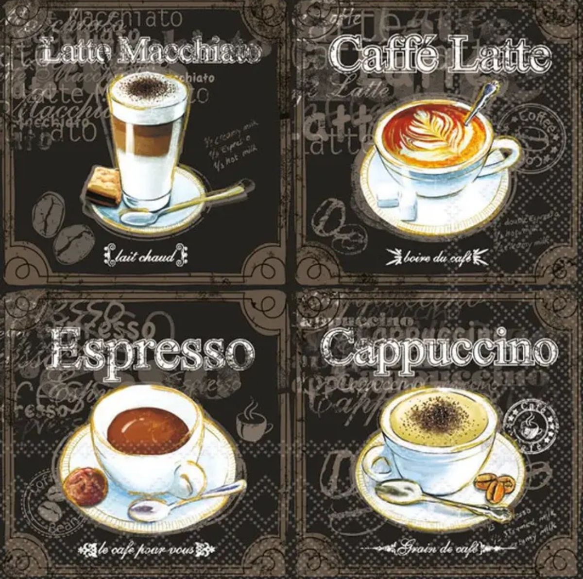 Serviette de table - Types de café