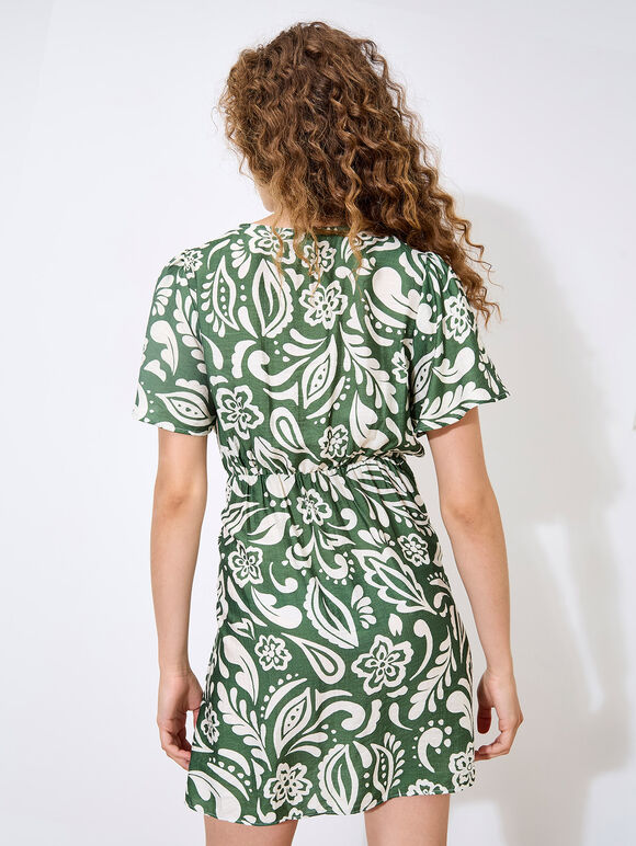 Robe portefeuille courte à motif floral cachemire Apricot 962019