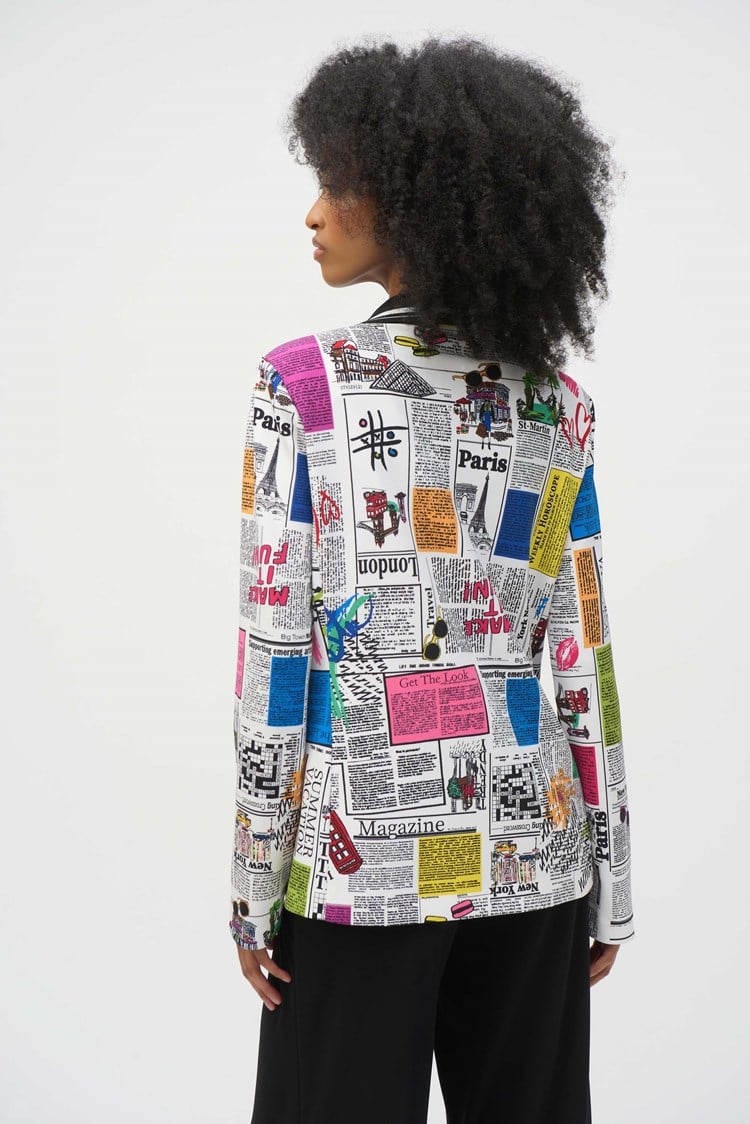 Veston ajusté en tricot soyeux avec motif de mots Joseph Ribkoff 252088