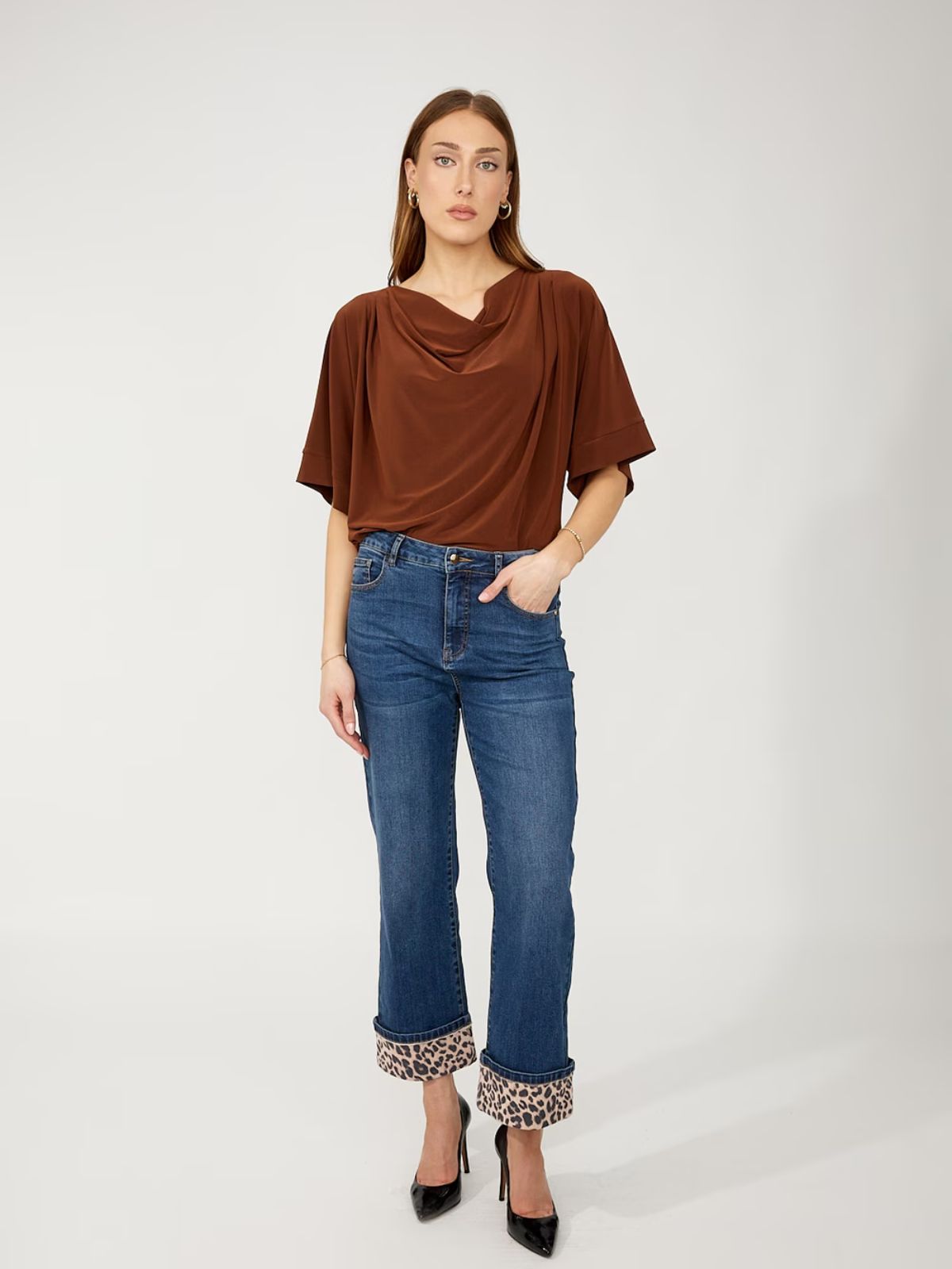 Jean décontracté à taille mi-haute motif léopard Frank Lyman 