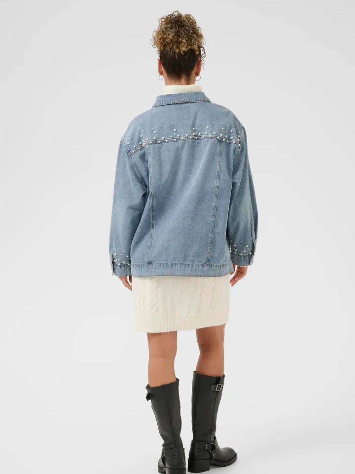 Jacket en jean avec perle Cream 
