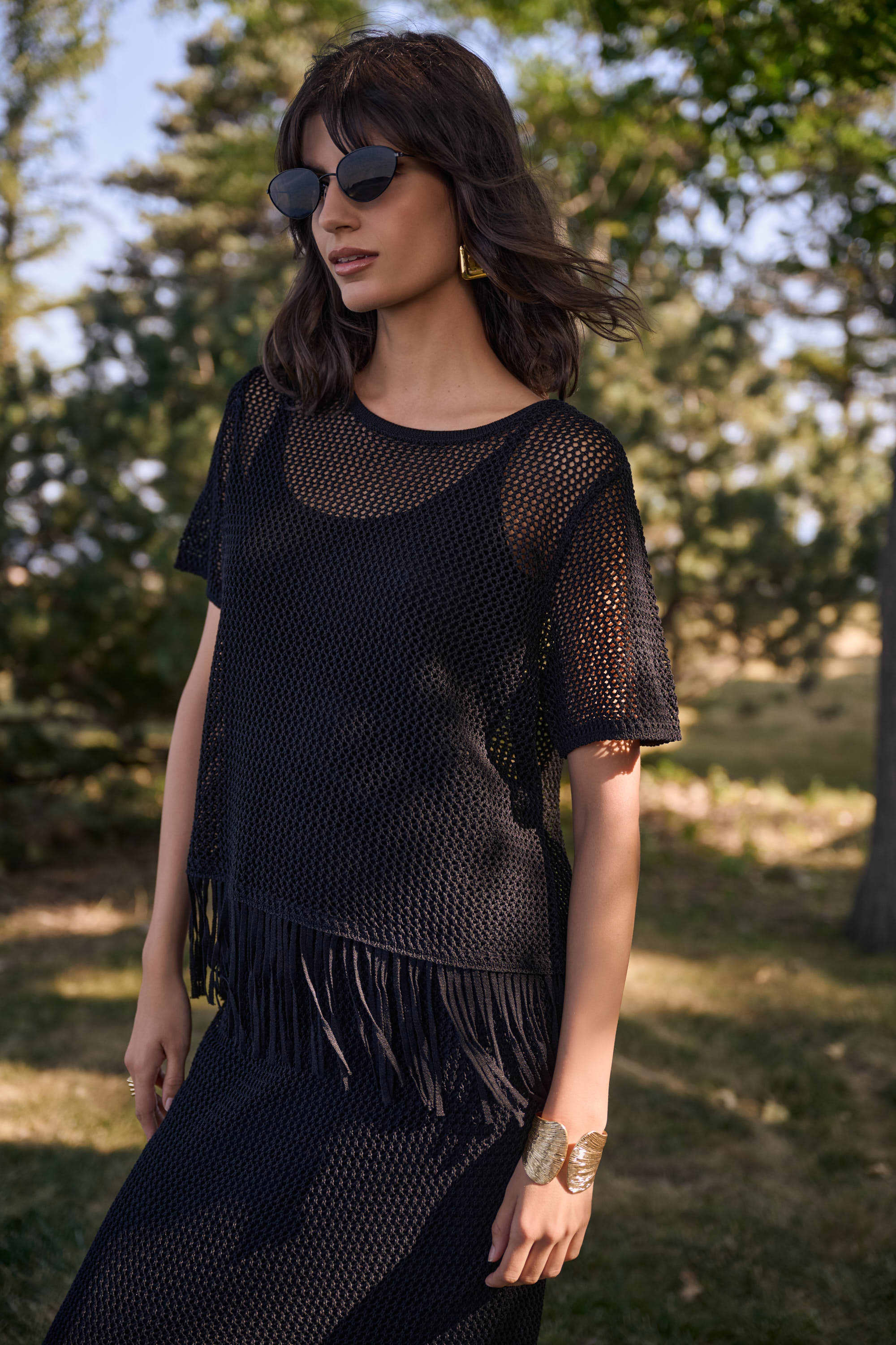 Haut en tricot de viscose avec bordure à franges Joseph Ribkoff 