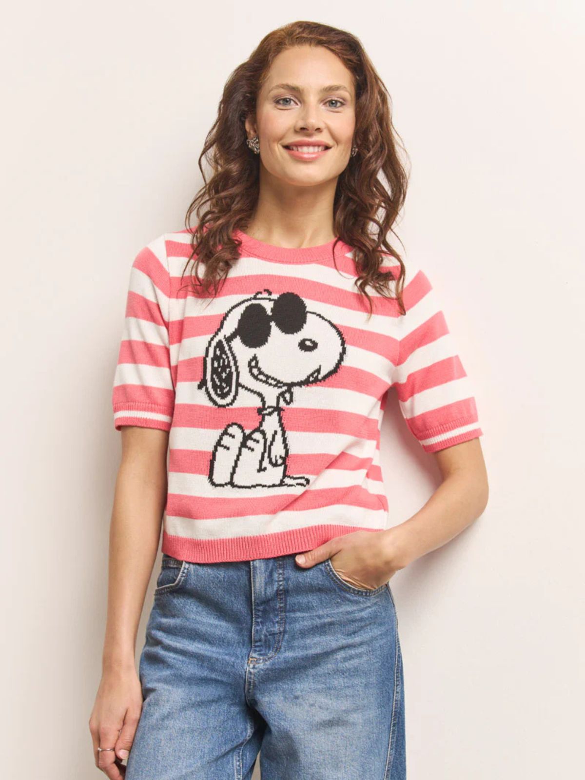 Pull à manches courtes rayé rose Snoopy Princess Goes Hollywood 