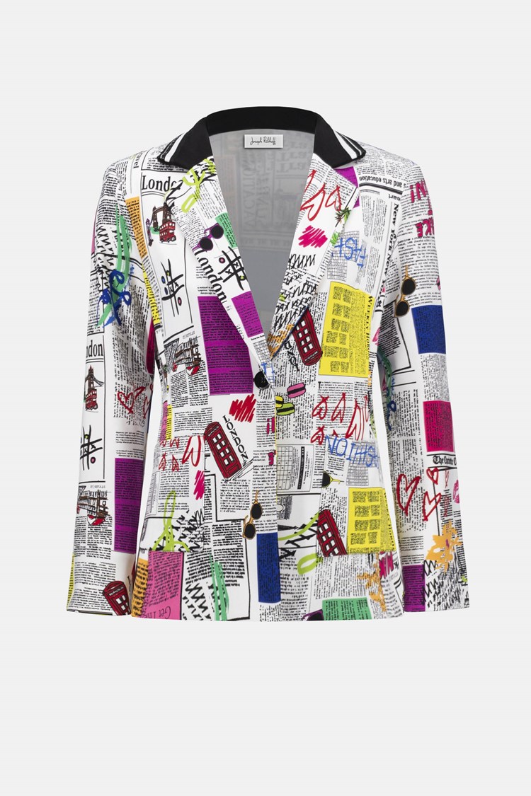 Veston ajusté en tricot soyeux avec motif de mots Joseph Ribkoff 252088