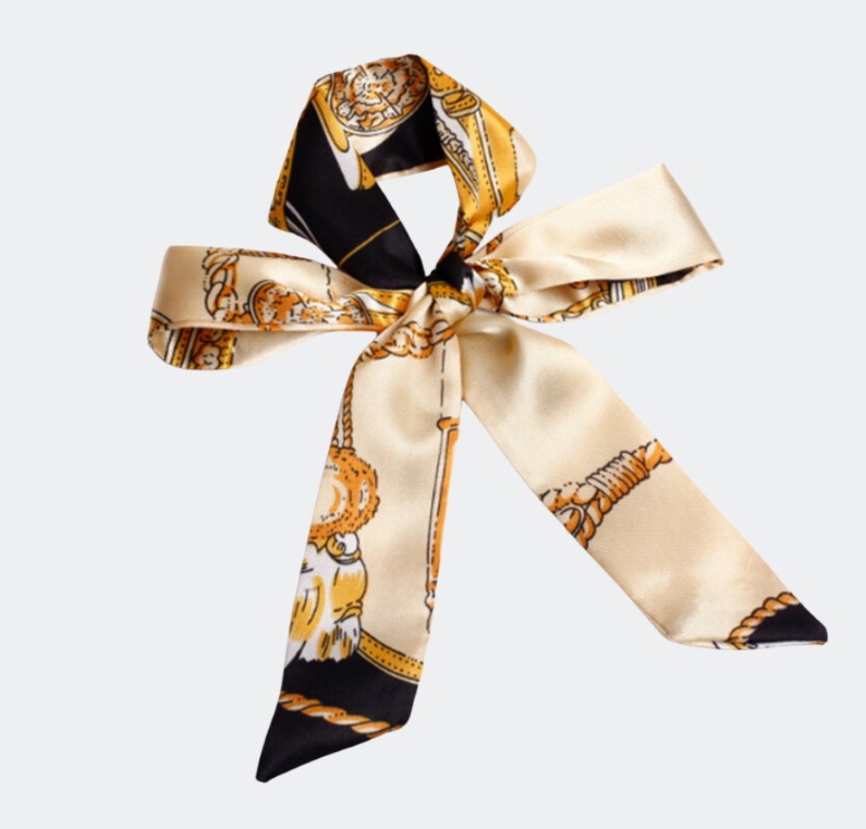 Foulard ruban en satin imprimé, style twilly rétro et élégant