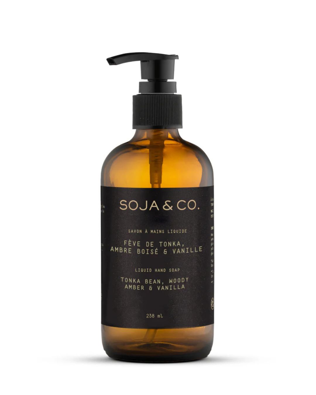 Savon liquide pour les mains Fève tonka, ambre boisé et vanille 238ml Soja & Co