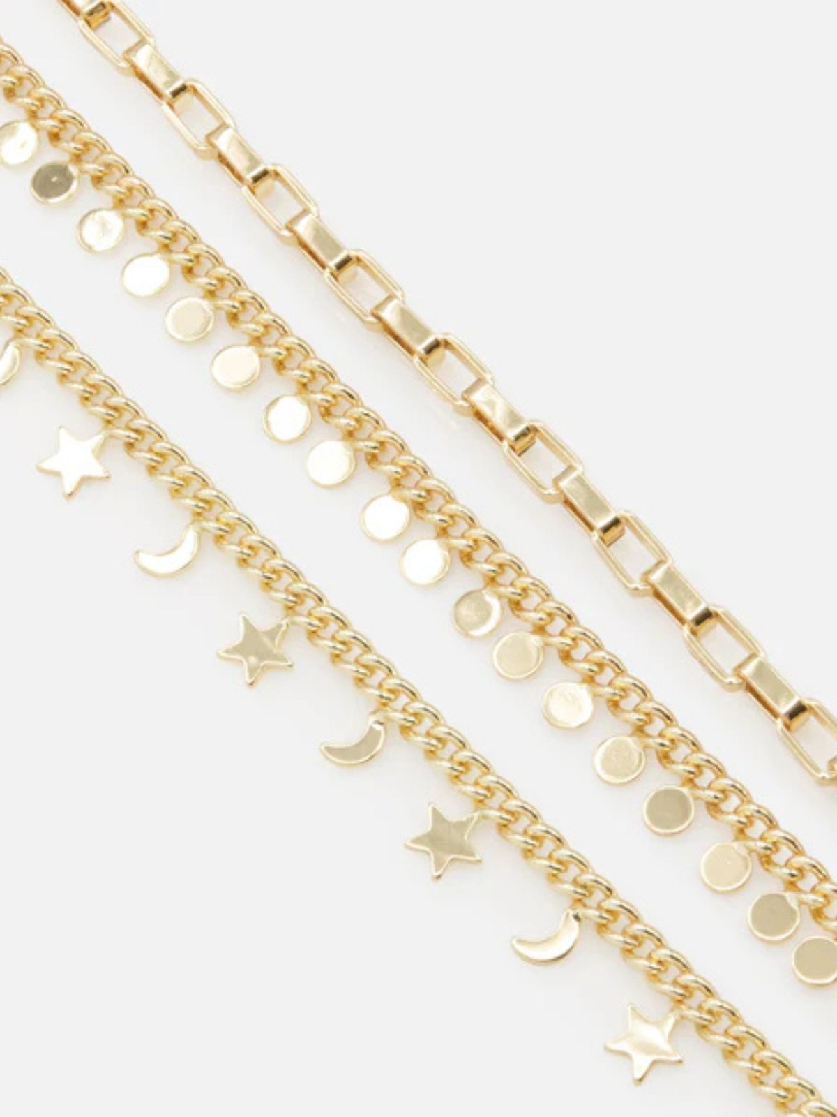 Trio de bracelets dorés à breloques lune, étoile et cercle Bizou