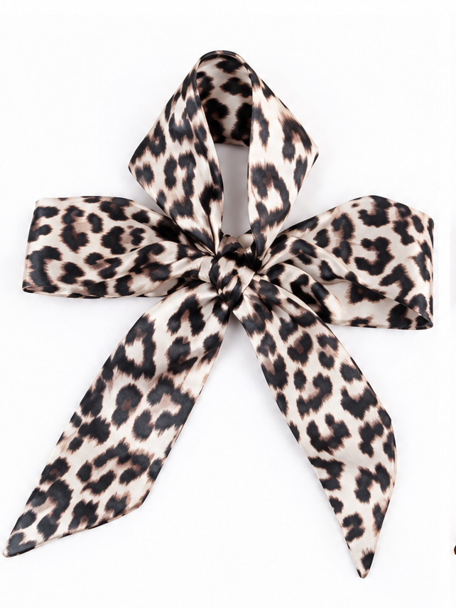 Foulard ruban en satin imprimé, style twilly rétro et élégant