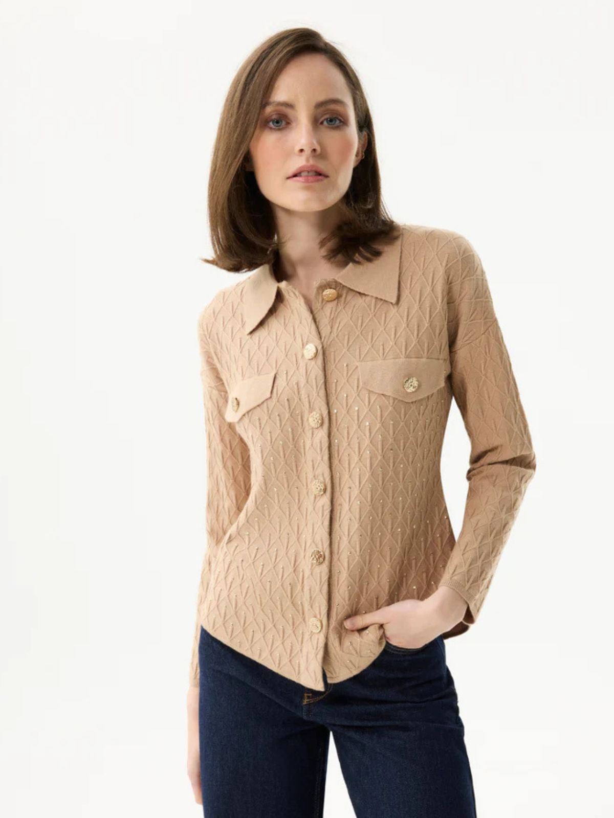 Cardigan texturé à boutons dorés Lép & Ugo