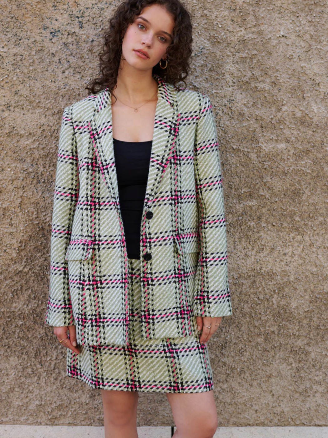 Blazer en tweed à imprimé à carreaux Princess Goes Hollywood