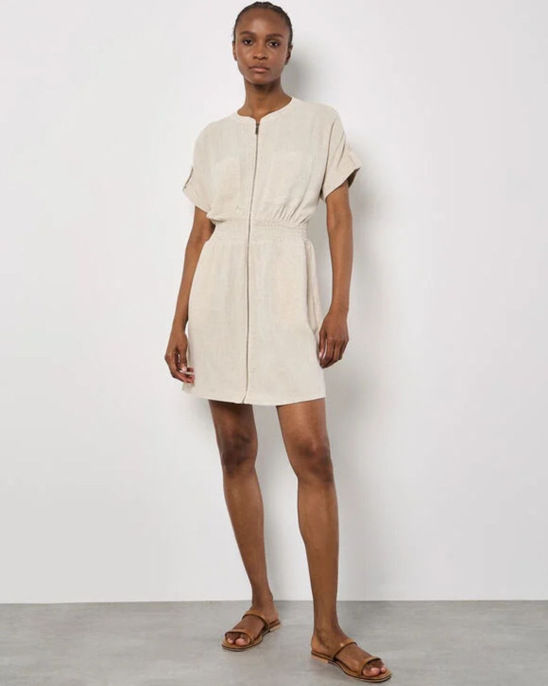 Robe mini utilitaire en mélange de lin Apricot 949416