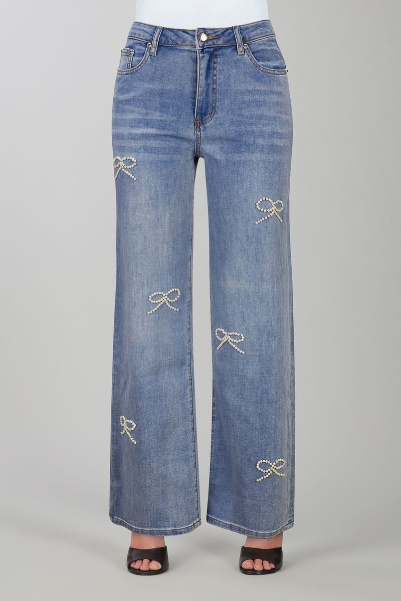 Jeans à jambe large avec boucle en perle Tricotto