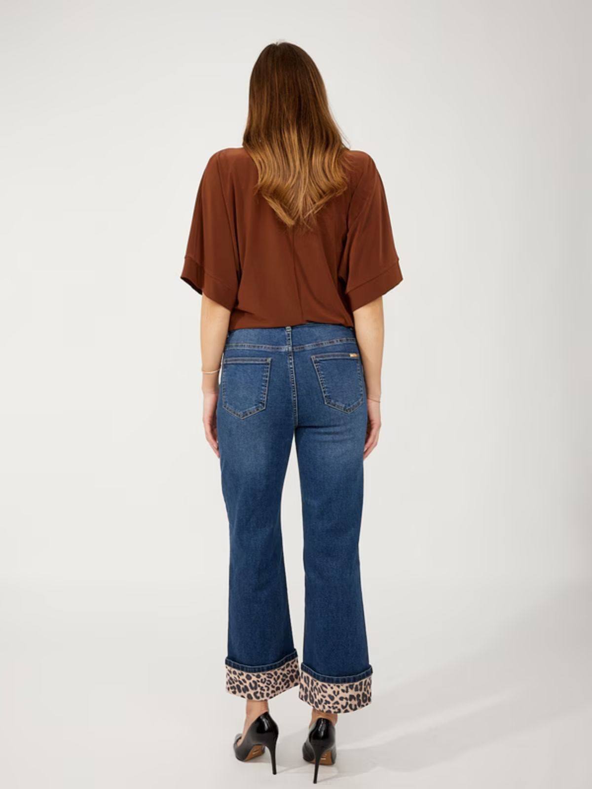 Jean décontracté à taille mi-haute motif léopard Frank Lyman 
