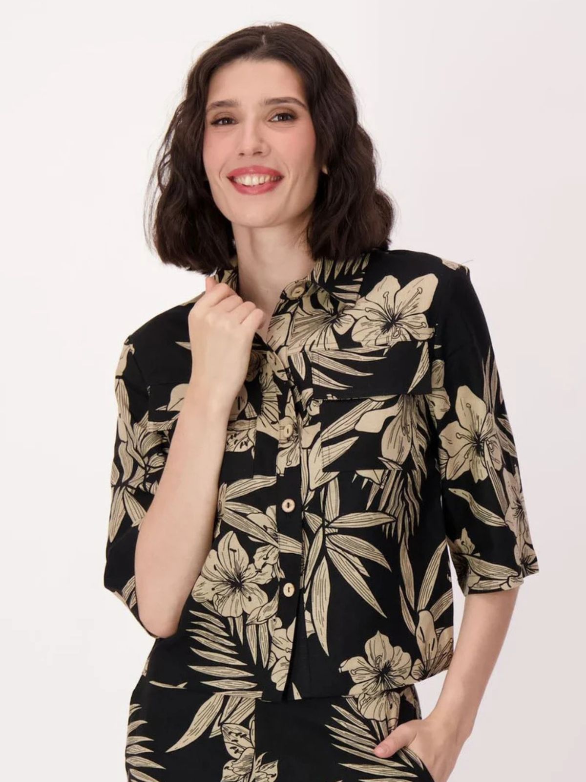 Chemise à motif floral naturel en mélange de lin Spanner