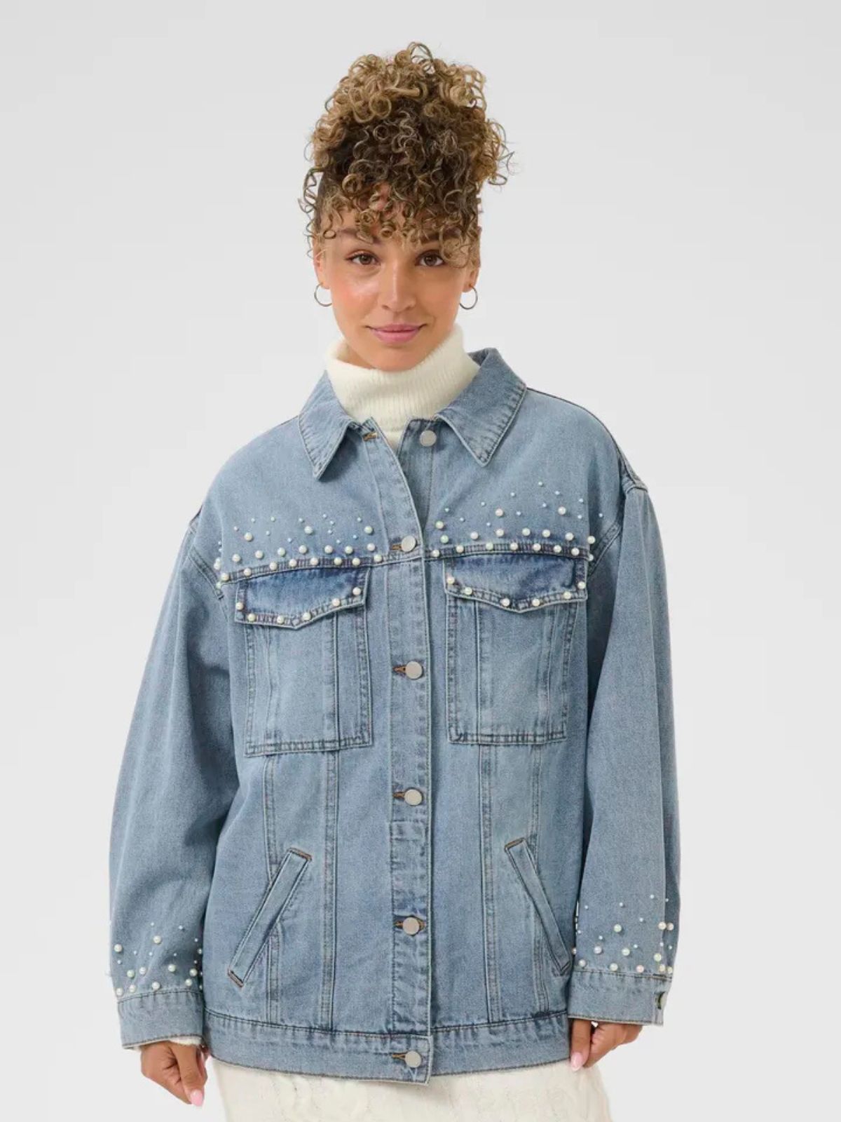 Jacket en jean avec perle Cream 