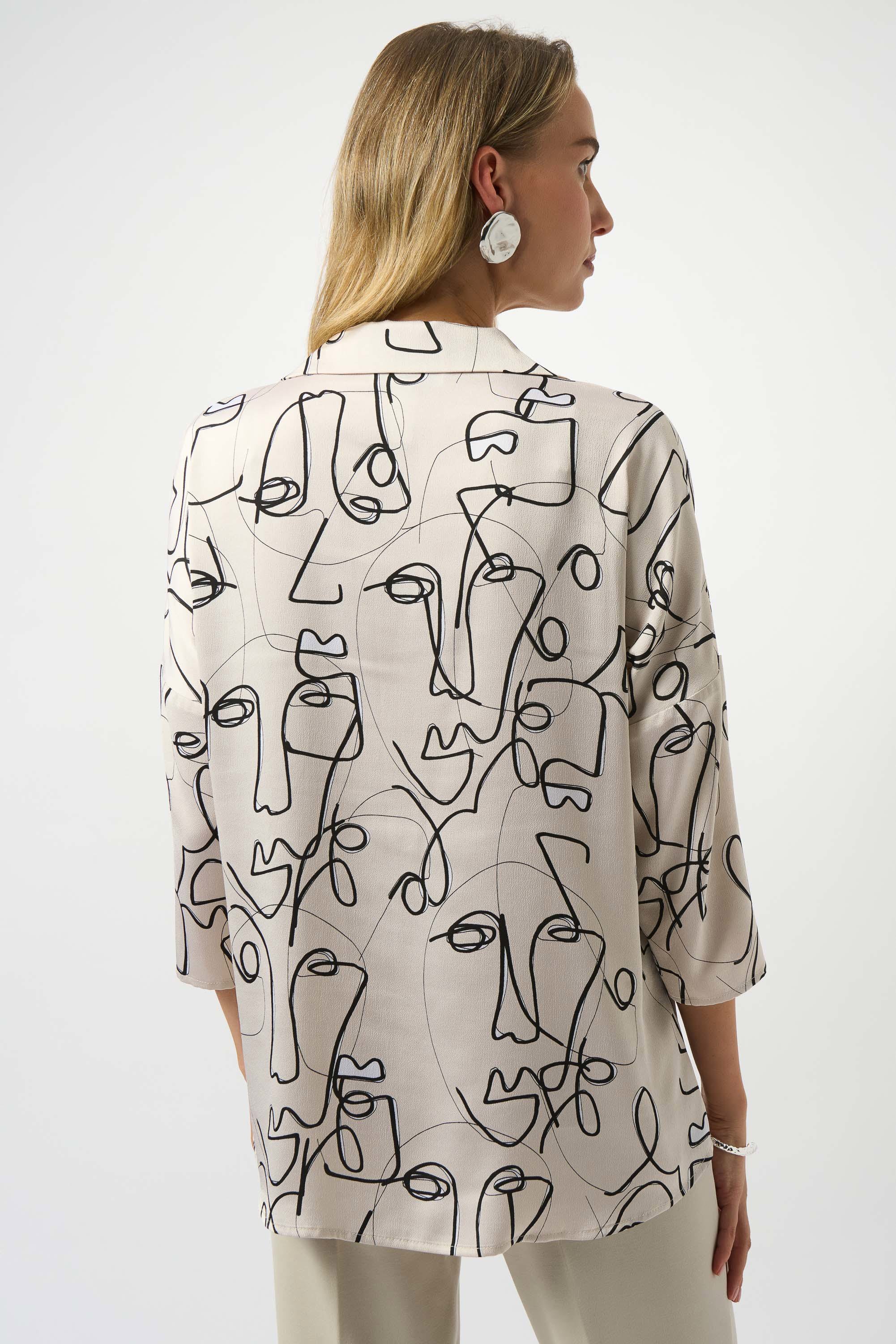 Top boxy en satin martelé imprimé visage abstrait Joseph Ribkoff 253230