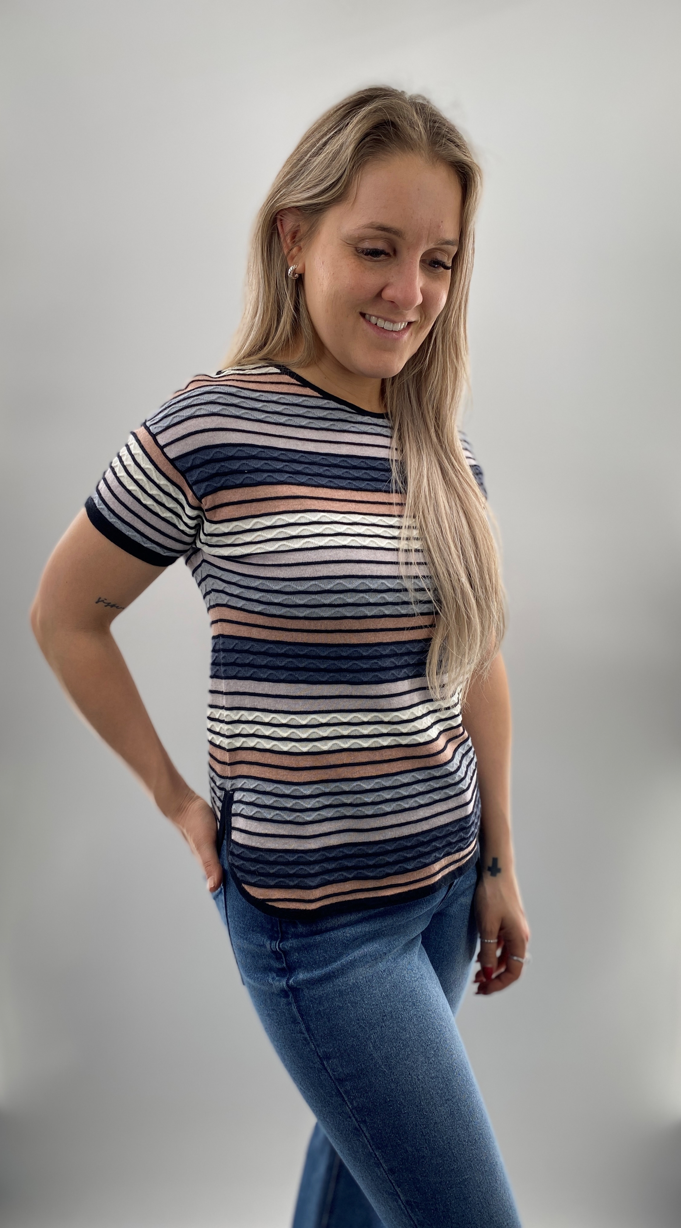 Pull à Rayures et Texture mansted Hipster 