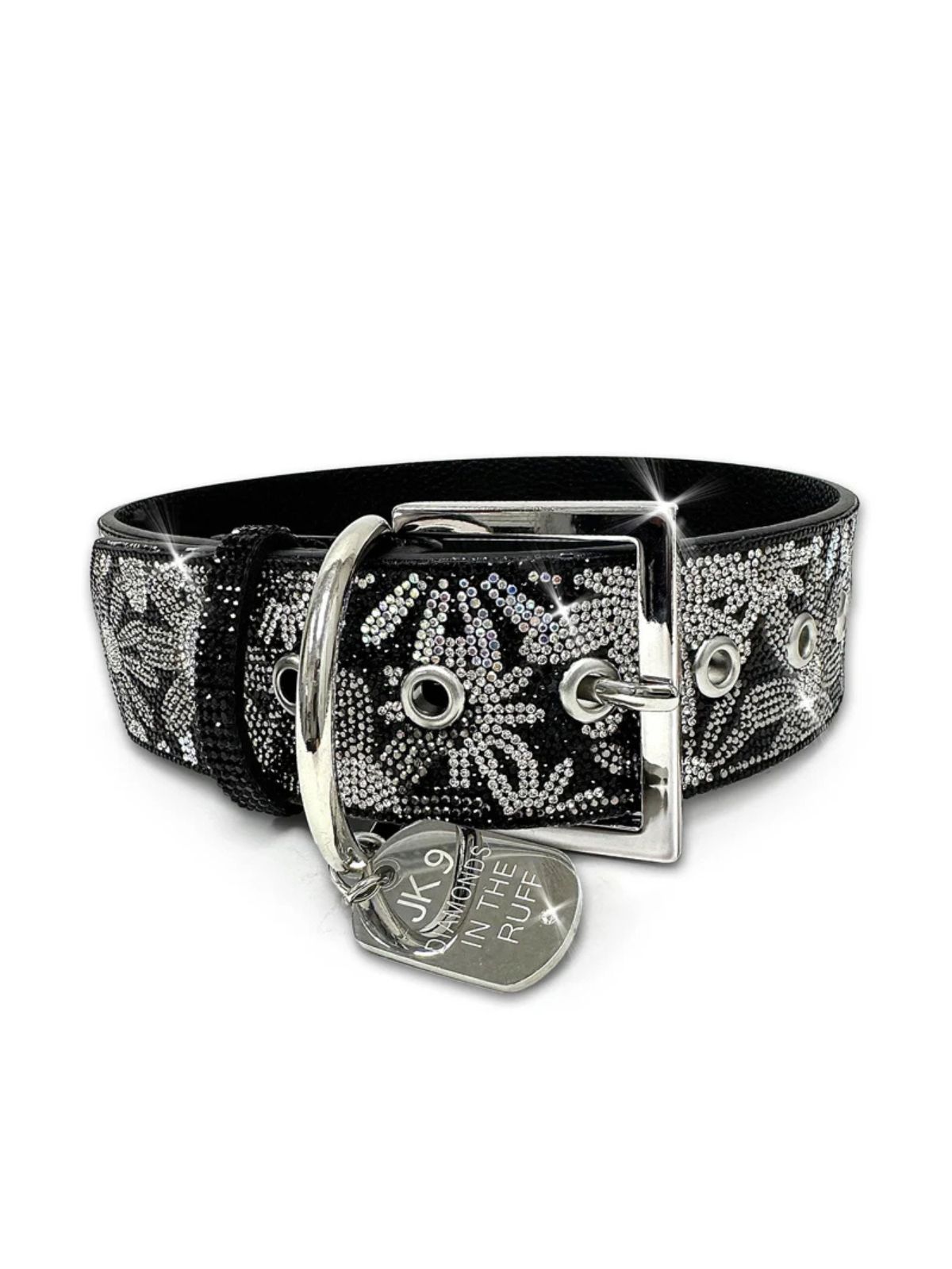 Collier pour chien Large Flower Power Diamonds in the Ruff noir Jacqueline Kent