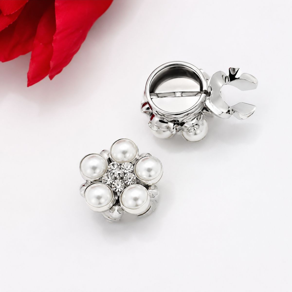 Couvre-boutons Fleur avec Perles et Cristaux