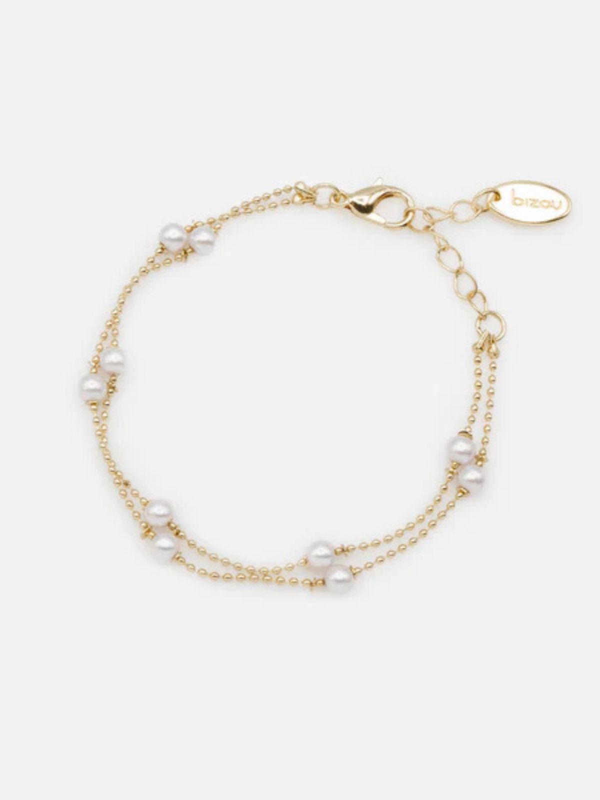 Bracelet double chaîne fines billes dorées et perles rondes Bizou