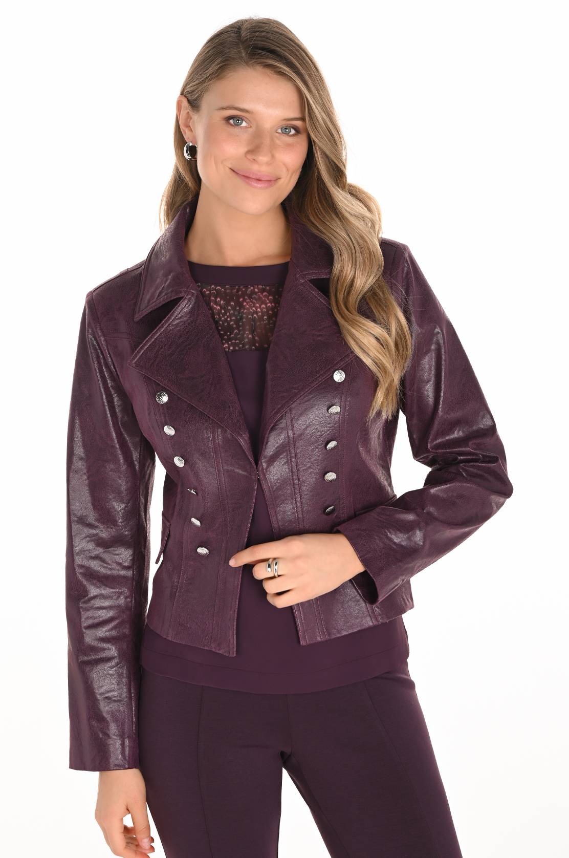 Veste en cuir avec boutons Frank Lyman 253724