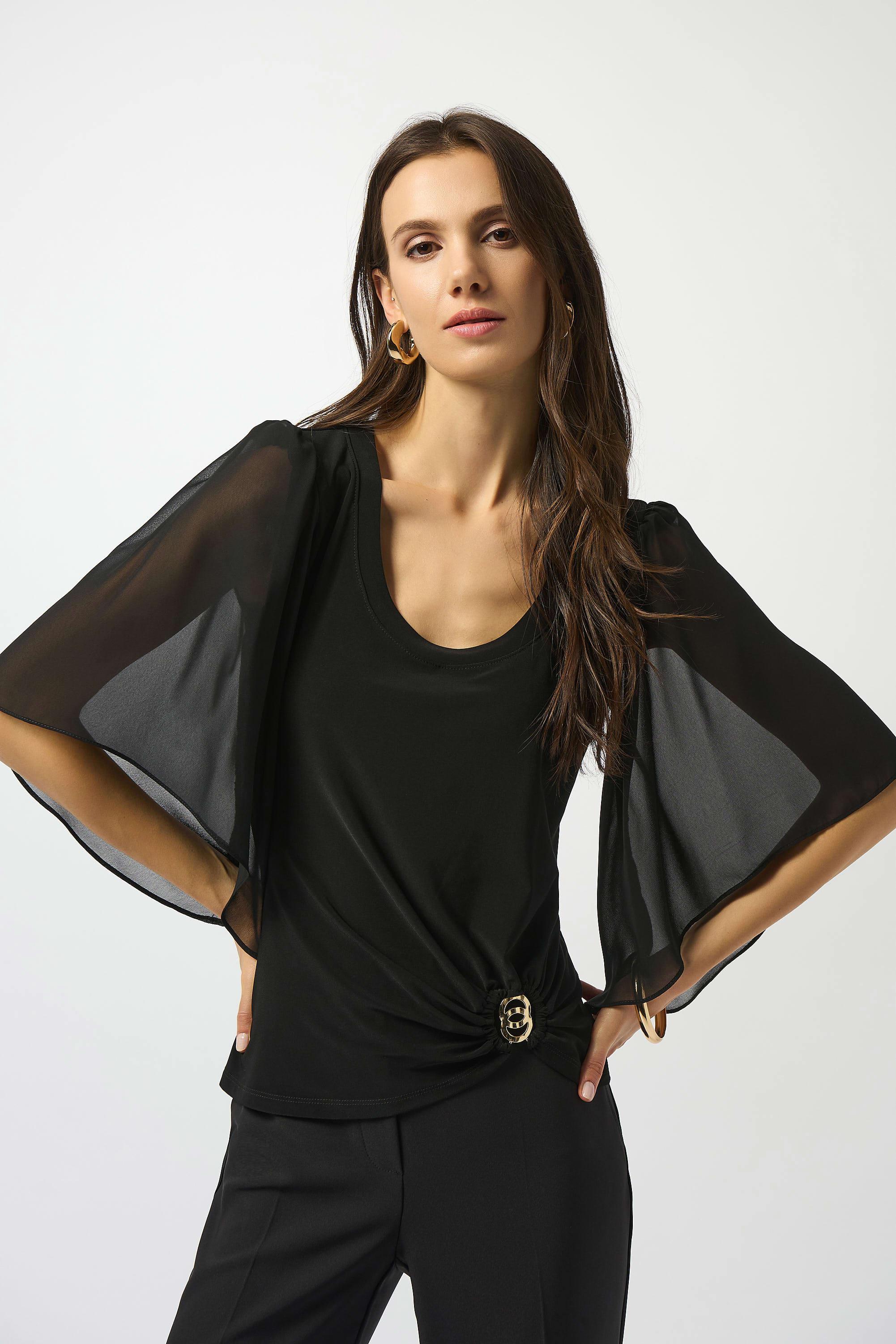 Haut Ajusté en Tricot Soyeux et Chiffon Joseph Ribkoff 253055
