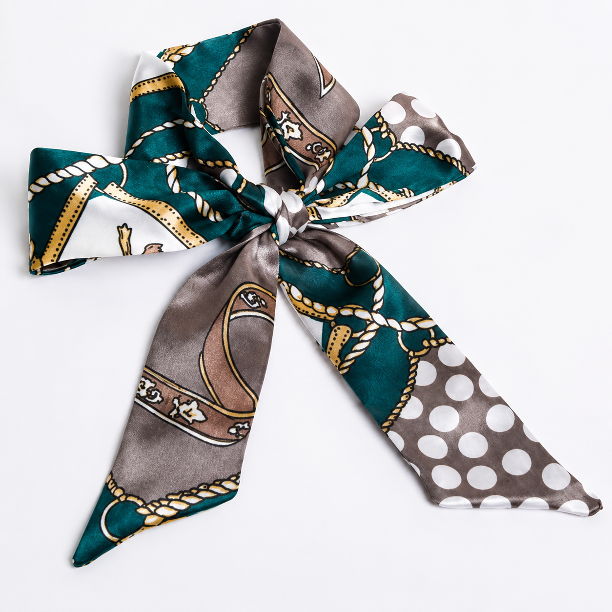 Foulard ruban satiné à motif chaînes et pois