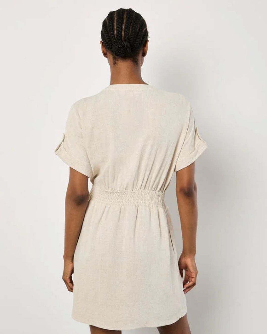 Robe mini utilitaire en mélange de lin Apricot 949416