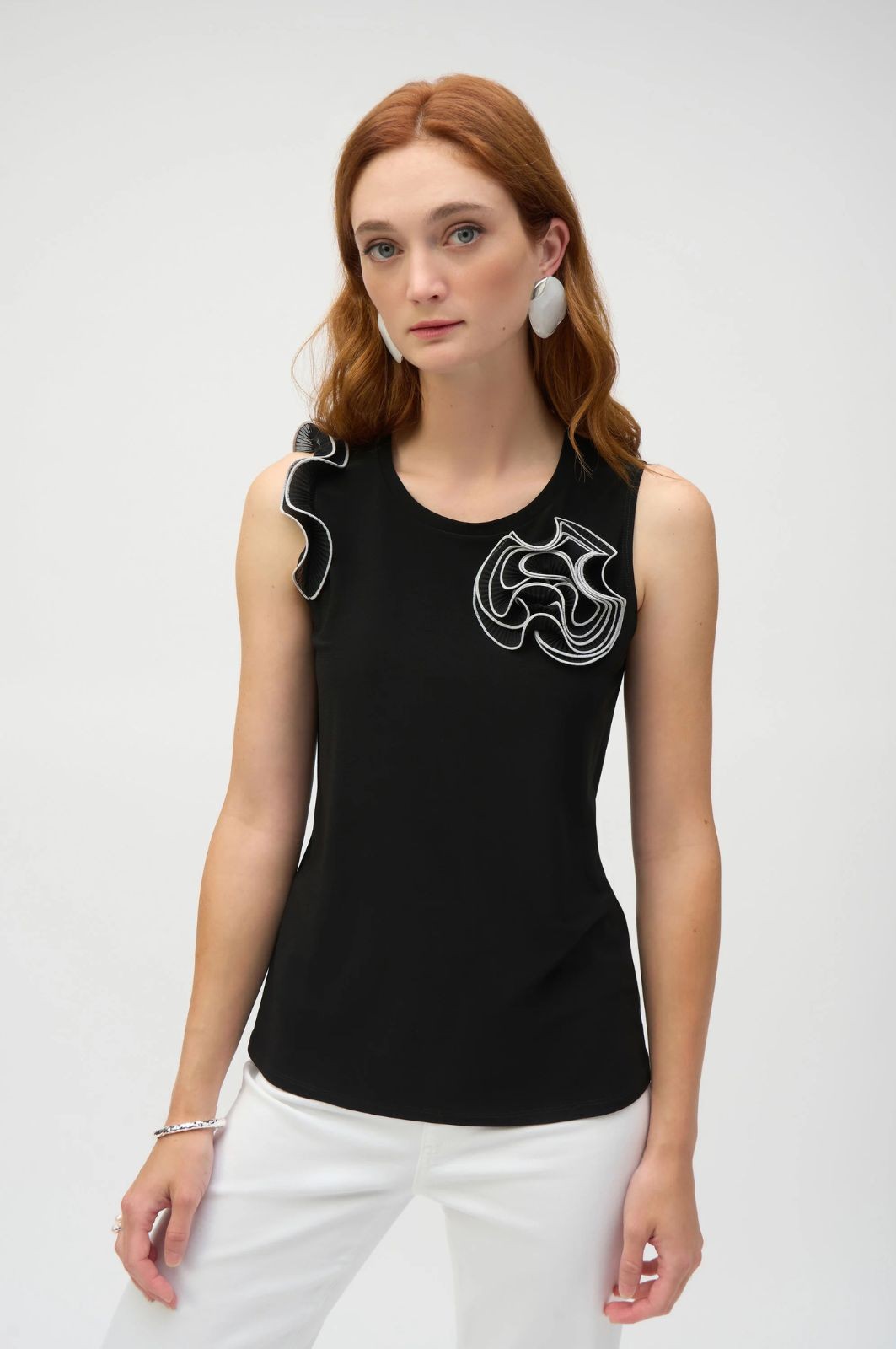 Top ajusté en tricot soyeux et chiffon Joseph Ribkoff 252075