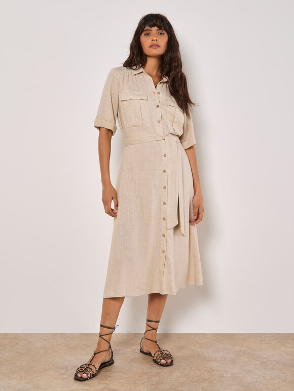Robe chemise midi utilitaire en mélange de lin Apricot 942233