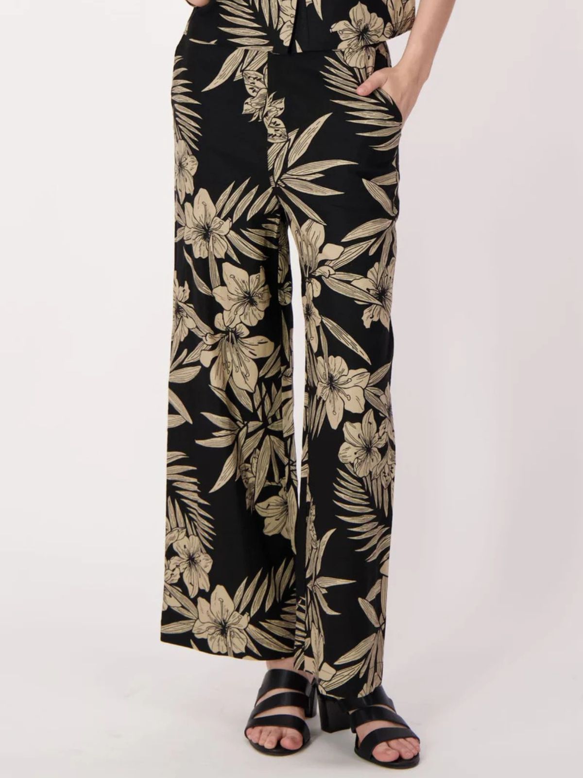 Pantalon à motif floral naturel en mélange de lin Spanner