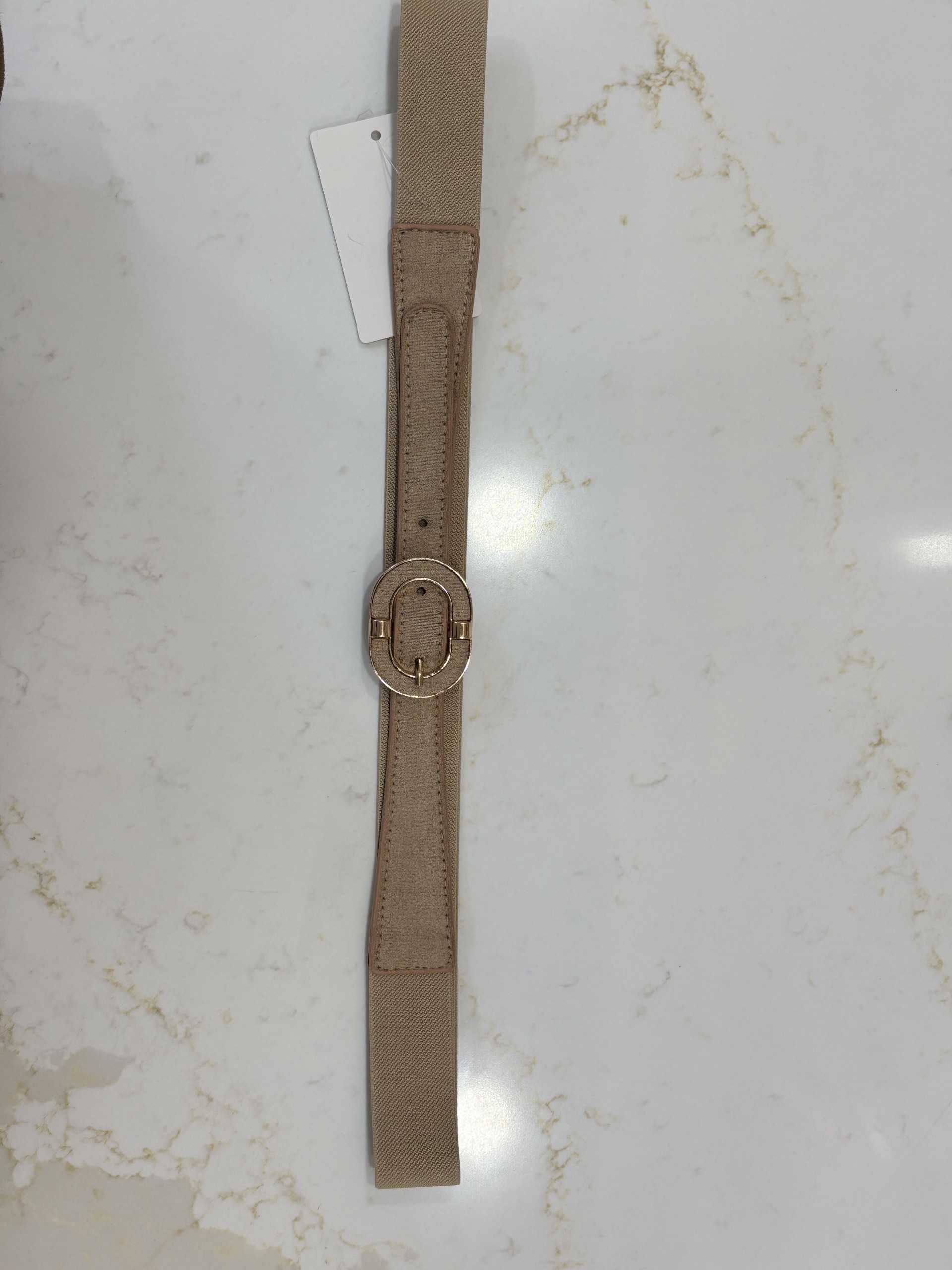Ceinture Élastique beige avec Boucle Dorée
