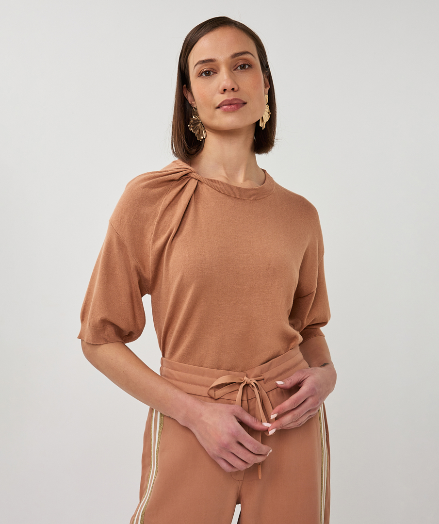 Pull à manches courtes torsadé en maille basique Esqualo 