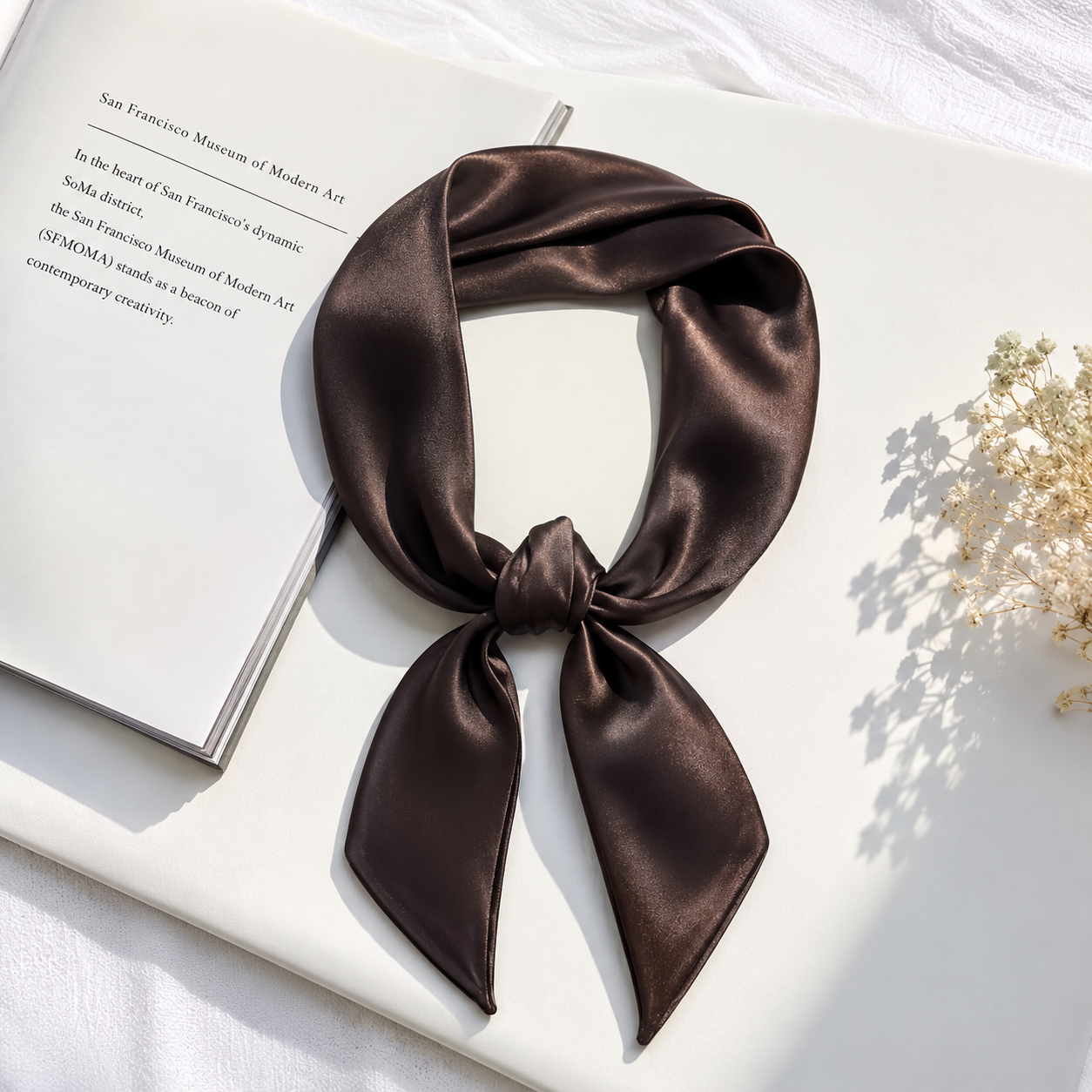 Foulard carré en satin à couleur unie